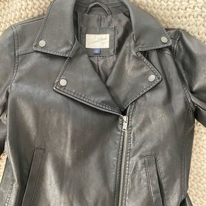 Black faux leather moto jacket